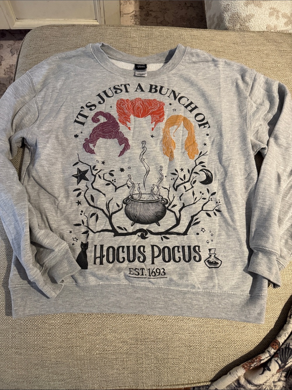 Hocus Pocus Graphic Crewneck Sweatshirt - Light Gray